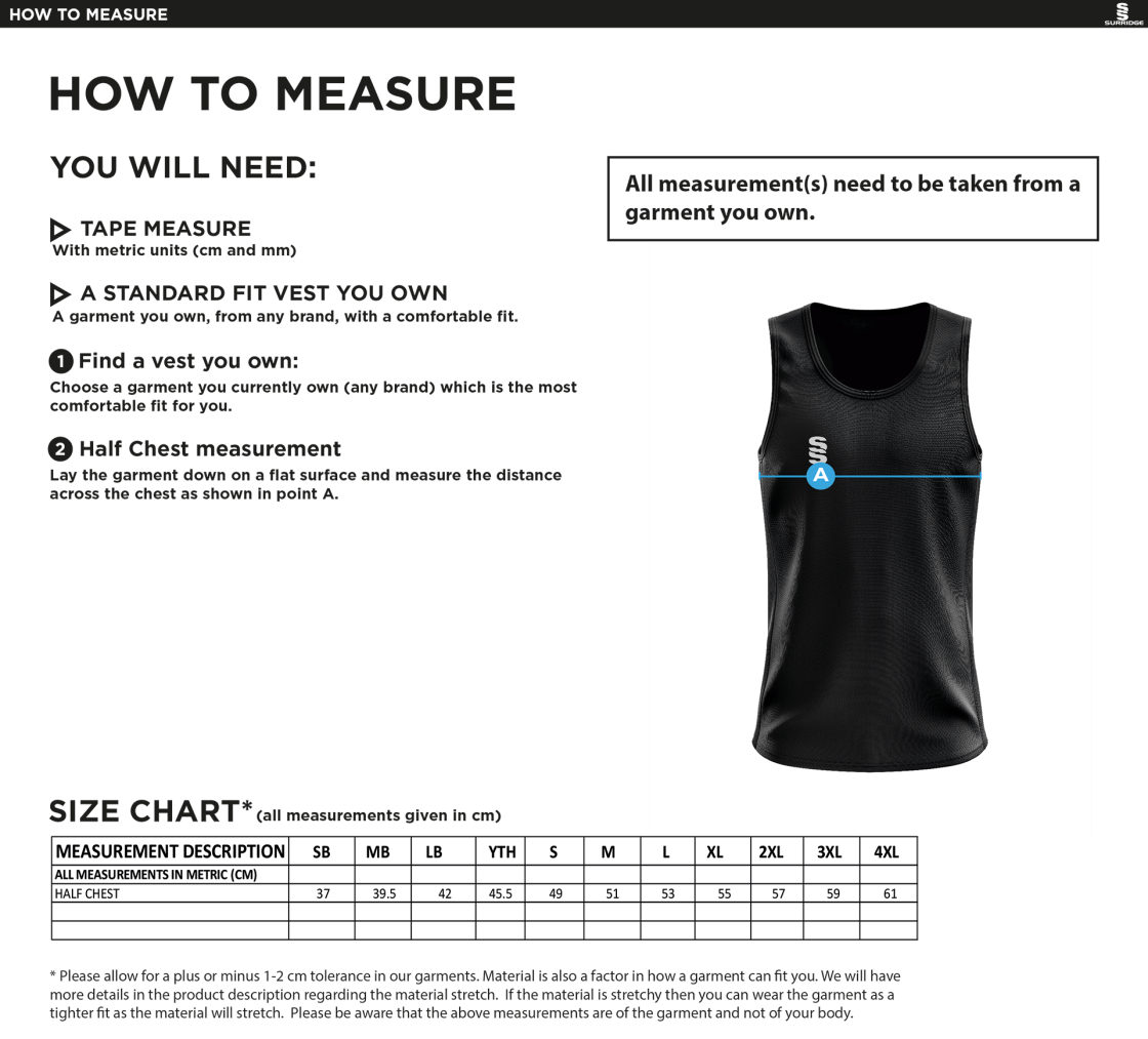 University of West England – Athletics Playing Vest – Men's Fit - Size Guide