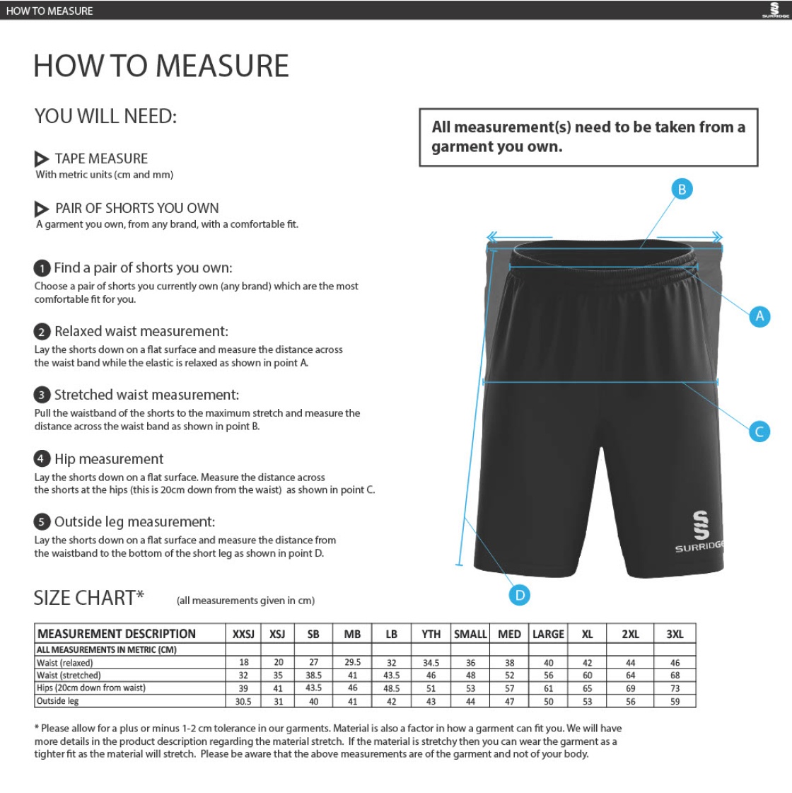 UWE Students - Fuse Shorts - Unisex Fit - Size Guide