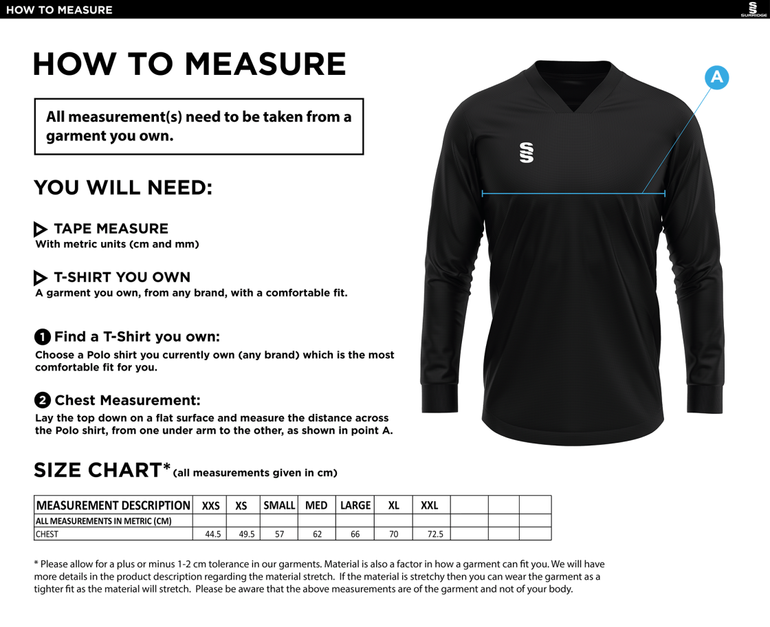 University of West England – Hockey Smock Long Sleeve– Men's Fit - Size Guide