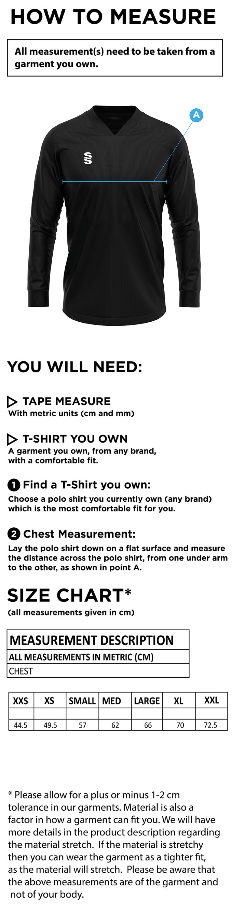 University of West England – Hockey Smock Long Sleeve– Men's Fit - Size Guide