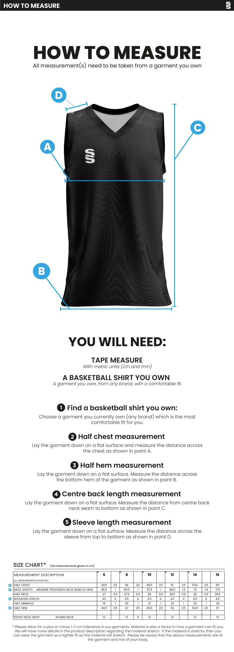 University of West England – Basketball Playing Vest – Women's Fit - Size Guide