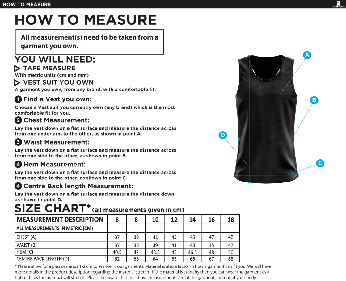 University of West England – Climbing Vest - Home – Women's Fit - Size Guide