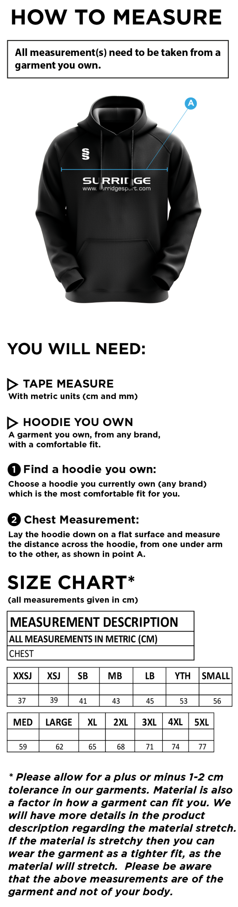 UWE Students - Fuse Hoody - Unisex Fit - Size Guide