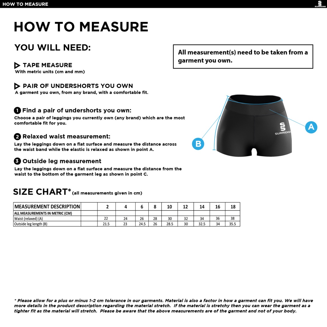 University of West England – Netball Undershorts – Women's Fit - Size Guide