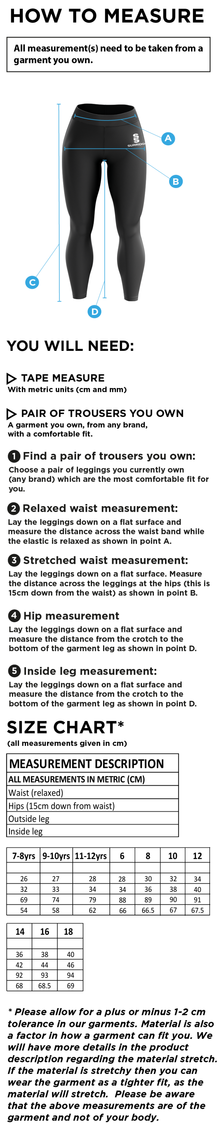 UWE Students - Performance Full Length Leggings - Women's Fit - Size Guide