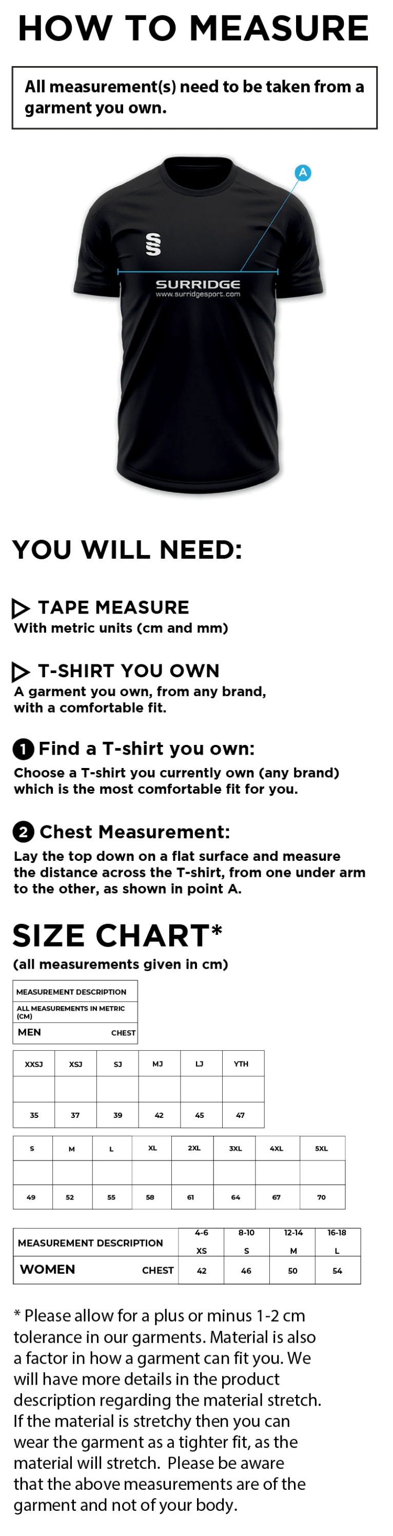 University of West England – Hockey Shirt – Home – Men's Fit - Size Guide