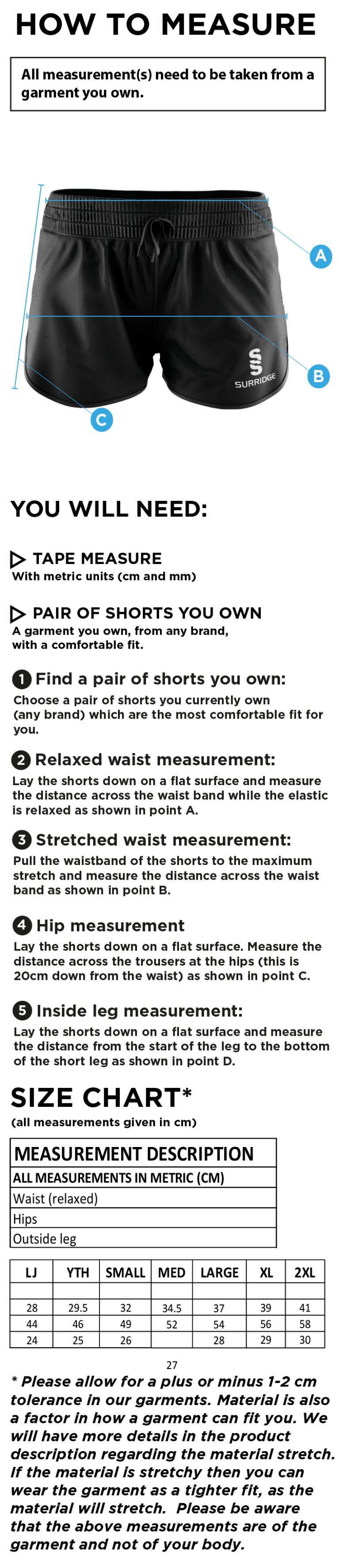 UWE Students - Dual Active Short - Women's Fit - Size Guide