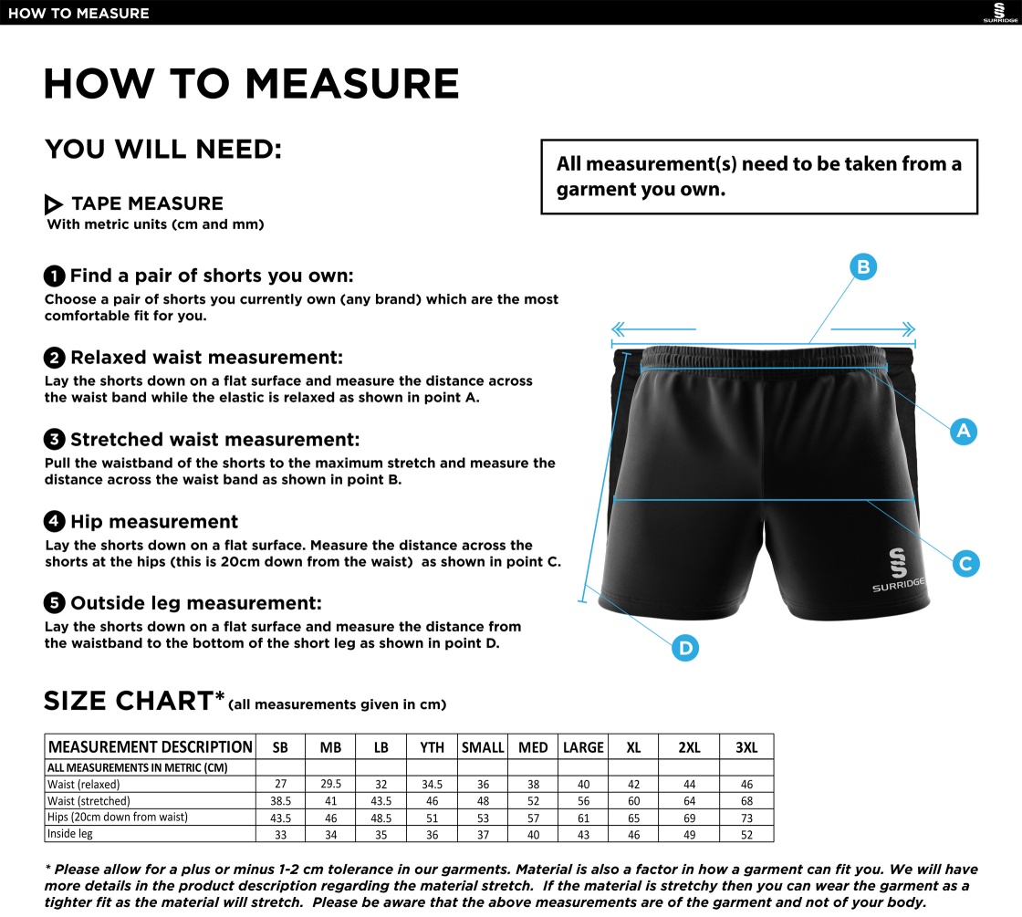 UWE Students - Performance Gym Short - Unisex Fit - Size Guide