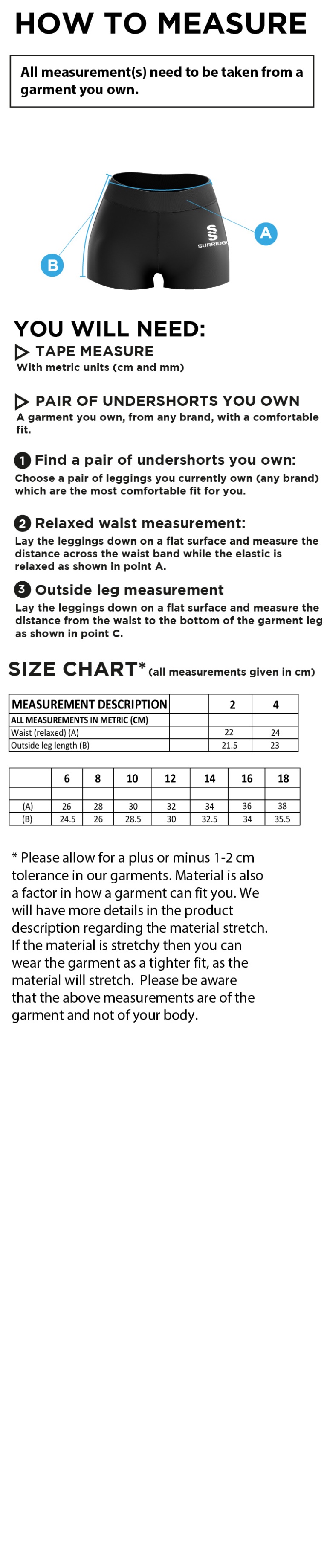 University of West England – Netball Undershorts – Women's Fit - Size Guide