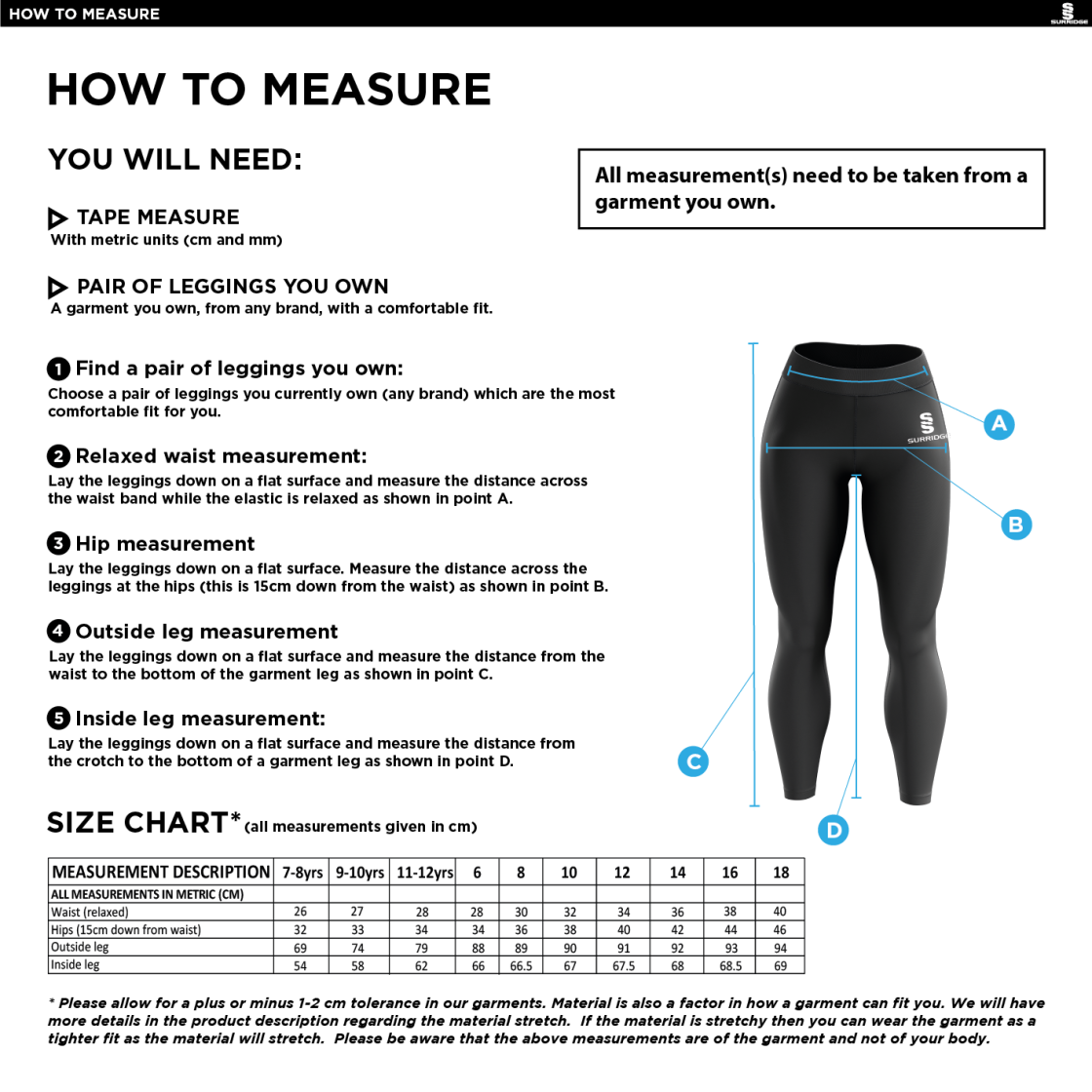 UWE Students - Performance Full Length Leggings - Women's Fit - Size Guide