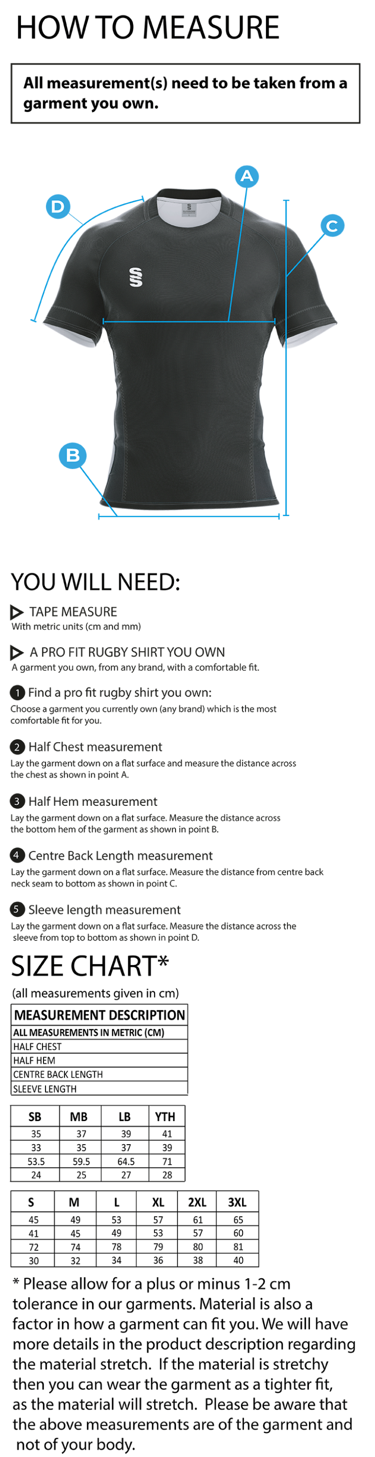 University of West England – Rugby Union – Away Shirt – Men's Fit - Size Guide